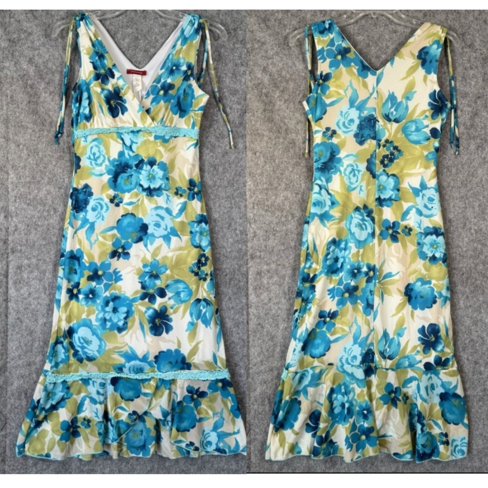Y2K Vintage Fairycore Chiffon Babydoll Dress Womens L Blue Whimsy Lace Romantic